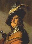 Rembrandt van rijn Bust of a man in a gorget and a feathered beret. France oil painting artist